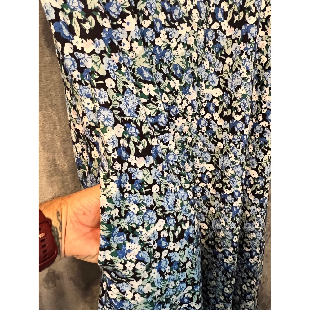 Womens 2X Blue Floral Midi Dress Cottagecore Boho Stretch Casual Plus Size - Picture 2 of 7